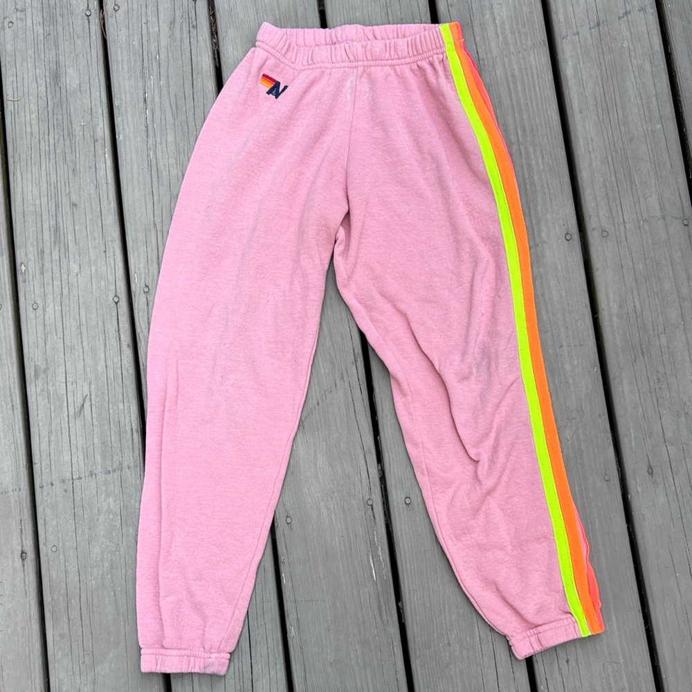 Aviator Nation Pink Joggers with Neon Stripes